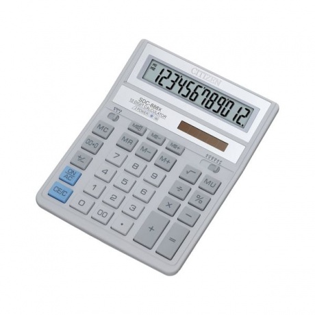 Калькулятор настольный CITIZEN SDC-888ХWH (203х158мм), 12 разрядов, двойное питание, СЕРЫЙ - фото 1