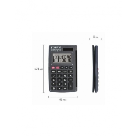 Калькулятор карманный STAFF STF-6248 (104х63мм), 8 разрядов, двойное питание, 250284 - фото 6
