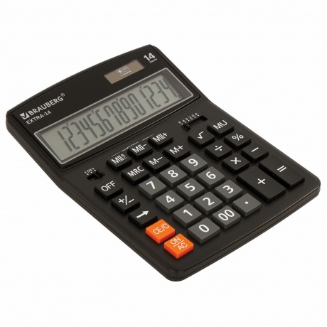 Калькулятор настольный Brauberg EXTRA-14-BK (206x155 мм), 14 разрядов, двойное питание, ЧЕРНЫЙ, 250474 - фото 1