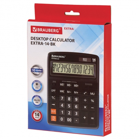 Калькулятор настольный Brauberg EXTRA-14-BK (206x155 мм), 14 разрядов, двойное питание, ЧЕРНЫЙ, 250474 - фото 5