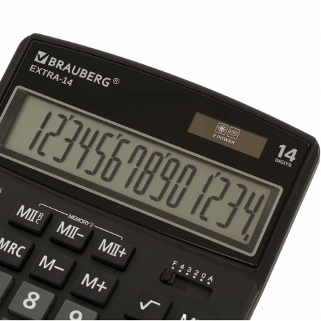 Калькулятор настольный Brauberg EXTRA-14-BK (206x155 мм), 14 разрядов, двойное питание, ЧЕРНЫЙ, 250474 - фото 8
