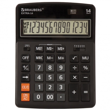 Калькулятор настольный Brauberg EXTRA-14-BK (206x155 мм), 14 разрядов, двойное питание, ЧЕРНЫЙ, 250474 - фото 9