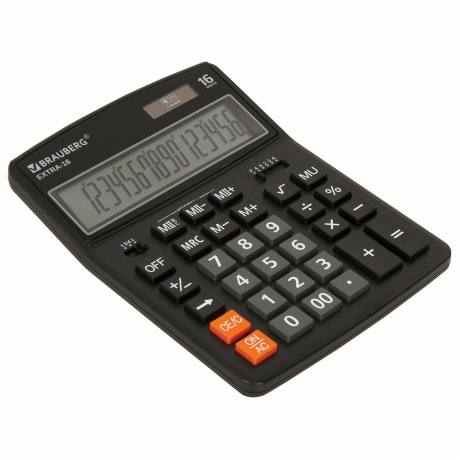 Калькулятор настольный Brauberg EXTRA-16-BK (206x155 мм), 16 разрядов, двойное питание, ЧЕРНЫЙ, 250475 - фото 1