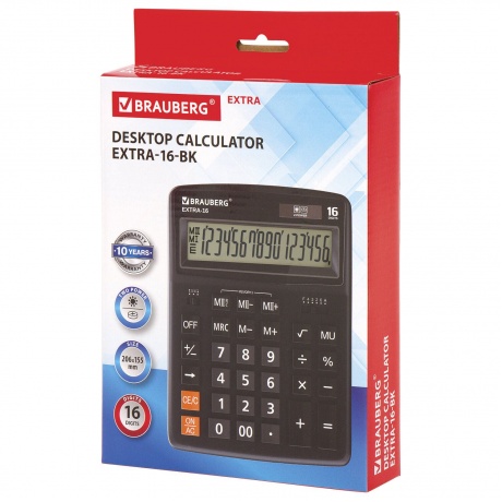Калькулятор настольный Brauberg EXTRA-16-BK (206x155 мм), 16 разрядов, двойное питание, ЧЕРНЫЙ, 250475 - фото 12