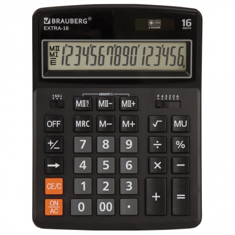 Калькулятор настольный Brauberg EXTRA-16-BK (206x155 мм), 16 разрядов, двойное питание, ЧЕРНЫЙ, 250475 - фото 7