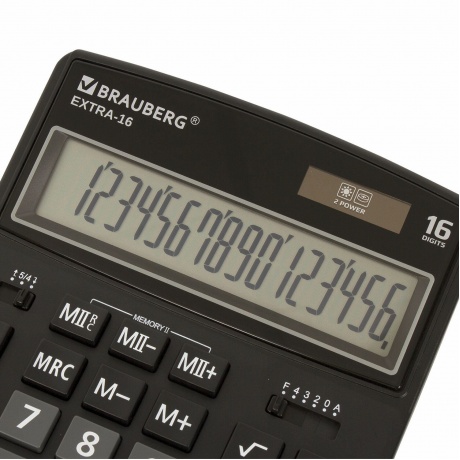 Калькулятор настольный Brauberg EXTRA-16-BK (206x155 мм), 16 разрядов, двойное питание, ЧЕРНЫЙ, 250475 - фото 10
