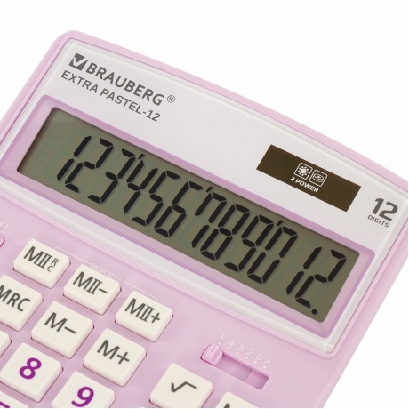 Калькулятор настольный Brauberg EXTRA PASTEL-12-PR (206x155 мм), 12 разрядов, двойное питание, СИРЕНЕВЫЙ, 250489 - фото 12