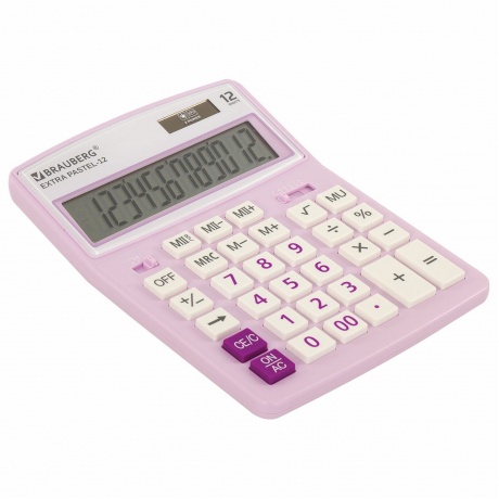 Калькулятор настольный Brauberg EXTRA PASTEL-12-PR (206x155 мм), 12 разрядов, двойное питание, СИРЕНЕВЫЙ, 250489 - фото 3