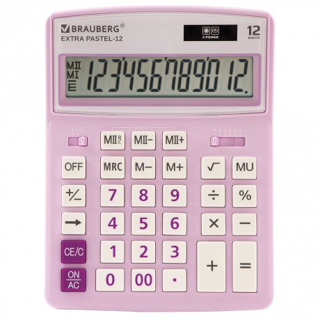 Калькулятор настольный Brauberg EXTRA PASTEL-12-PR (206x155 мм), 12 разрядов, двойное питание, СИРЕНЕВЫЙ, 250489 - фото 5