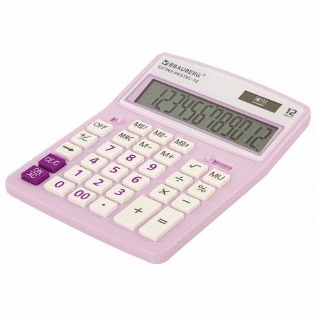 Калькулятор настольный Brauberg EXTRA PASTEL-12-PR (206x155 мм), 12 разрядов, двойное питание, СИРЕНЕВЫЙ, 250489 - фото 6