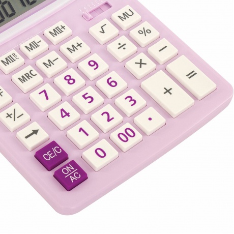 Калькулятор настольный Brauberg EXTRA PASTEL-12-PR (206x155 мм), 12 разрядов, двойное питание, СИРЕНЕВЫЙ, 250489 - фото 8