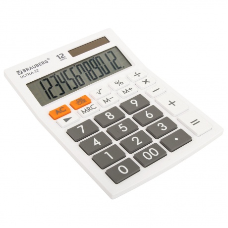 Калькулятор настольный Brauberg ULTRA-12-WT (192x143 мм), 12 разрядов, двойное питание, БЕЛЫЙ, 250496 - фото 5