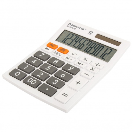 Калькулятор настольный Brauberg ULTRA-12-WT (192x143 мм), 12 разрядов, двойное питание, БЕЛЫЙ, 250496 - фото 10