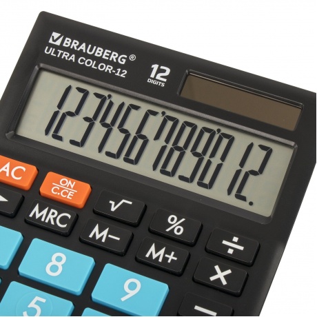 Калькулятор настольный Brauberg ULTRA COLOR-12-BKBU (192x143 мм), 12 разрядов, двойное питание, ЧЕРНО-ГОЛУБОЙ, 250497 - фото 2