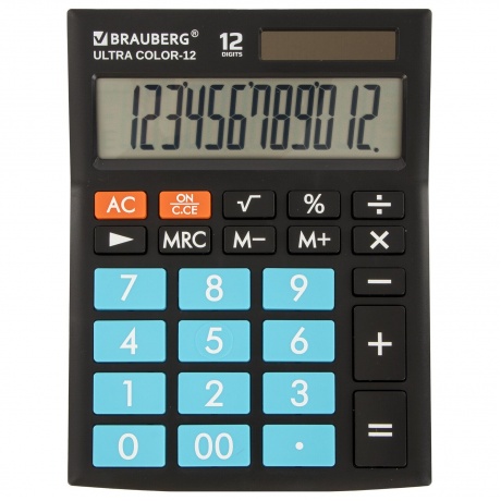 Калькулятор настольный Brauberg ULTRA COLOR-12-BKBU (192x143 мм), 12 разрядов, двойное питание, ЧЕРНО-ГОЛУБОЙ, 250497 - фото 5