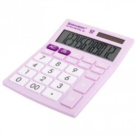 Калькулятор настольный Brauberg ULTRA PASTEL-12-PR (192x143 мм), 12 разрядов, двойное питание, СИРЕНЕВЫЙ, 250505 - фото 1