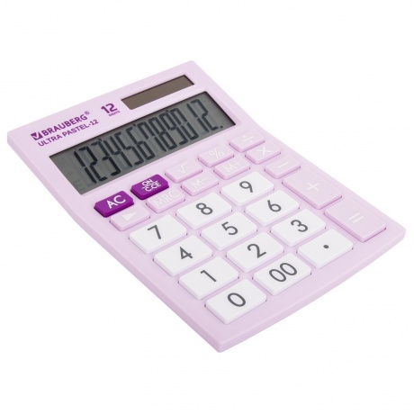 Калькулятор настольный Brauberg ULTRA PASTEL-12-PR (192x143 мм), 12 разрядов, двойное питание, СИРЕНЕВЫЙ, 250505 - фото 4