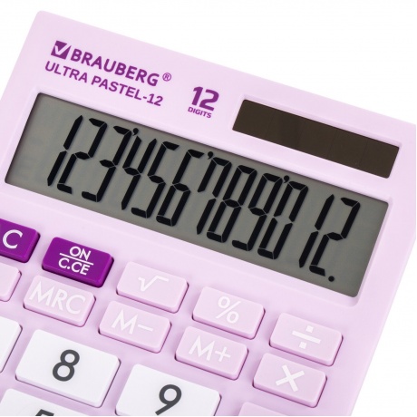 Калькулятор настольный Brauberg ULTRA PASTEL-12-PR (192x143 мм), 12 разрядов, двойное питание, СИРЕНЕВЫЙ, 250505 - фото 8
