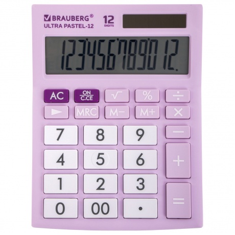 Калькулятор настольный Brauberg ULTRA PASTEL-12-PR (192x143 мм), 12 разрядов, двойное питание, СИРЕНЕВЫЙ, 250505 - фото 10