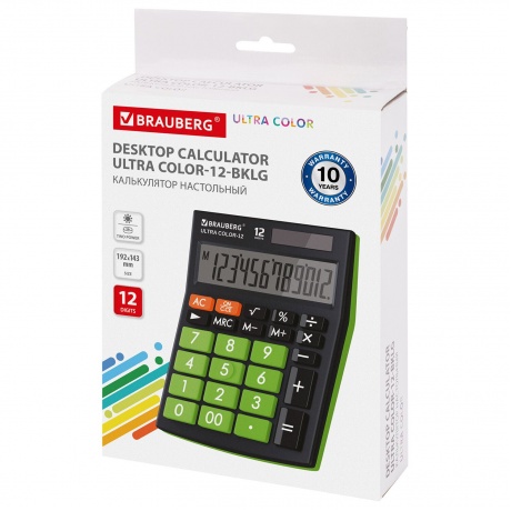Калькулятор настольный Brauberg ULTRA COLOR-12-BKLG (192x143 мм), 12 разрядов, двойное питание, ЧЕРНО-САЛАТОВЫЙ, 250498 - фото 13