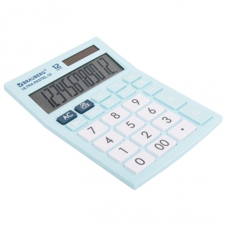 Калькулятор настольный Brauberg ULTRA PASTEL-12-LB (192x143 мм), 12 разрядов, двойное питание, ГОЛУБОЙ, 250502 - фото 1