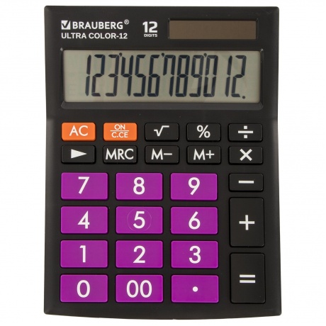 Калькулятор настольный Brauberg ULTRA COLOR-12-BKPR (192x143 мм), 12 разрядов, двойное питание, ЧЕРНО-ФИОЛЕТОВЫЙ, 250501 - фото 12