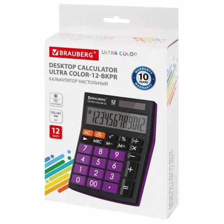 Калькулятор настольный Brauberg ULTRA COLOR-12-BKPR (192x143 мм), 12 разрядов, двойное питание, ЧЕРНО-ФИОЛЕТОВЫЙ, 250501 - фото 5