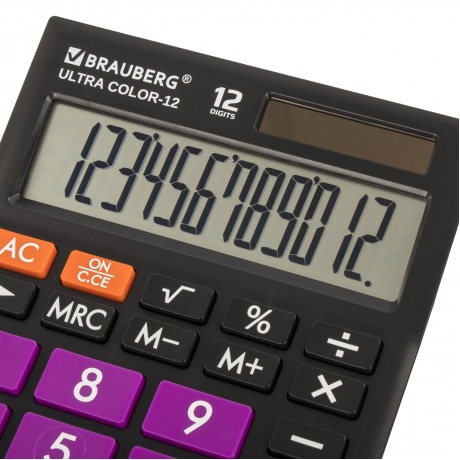 Калькулятор настольный Brauberg ULTRA COLOR-12-BKPR (192x143 мм), 12 разрядов, двойное питание, ЧЕРНО-ФИОЛЕТОВЫЙ, 250501 - фото 6