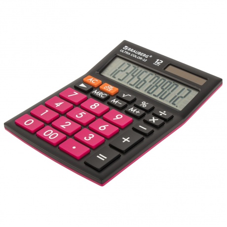 Калькулятор настольный Brauberg ULTRA COLOR-12-BKWR (192x143 мм), 12 разрядов, двойное питание, ЧЕРНО-МАЛИНОВЫЙ, 250500 - фото 1