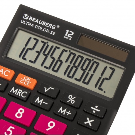 Калькулятор настольный Brauberg ULTRA COLOR-12-BKWR (192x143 мм), 12 разрядов, двойное питание, ЧЕРНО-МАЛИНОВЫЙ, 250500 - фото 2