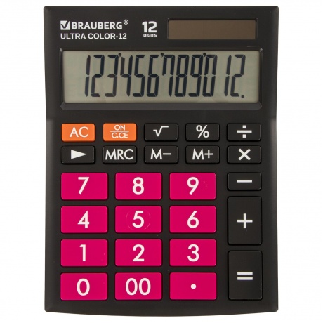 Калькулятор настольный Brauberg ULTRA COLOR-12-BKWR (192x143 мм), 12 разрядов, двойное питание, ЧЕРНО-МАЛИНОВЫЙ, 250500 - фото 7
