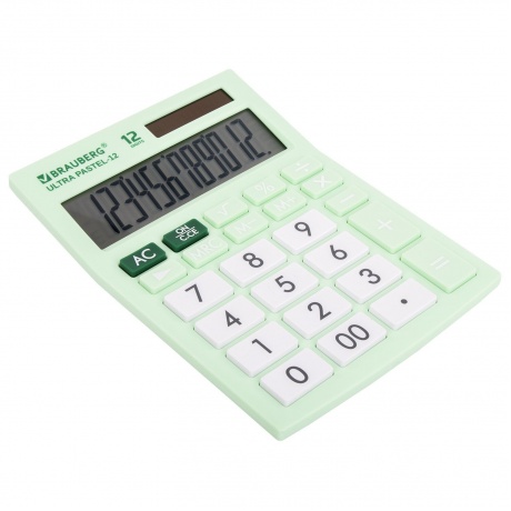 Калькулятор настольный Brauberg ULTRA PASTEL-12-LG (192x143 мм), 12 разрядов, двойное питание, МЯТНЫЙ, 250504 - фото 1