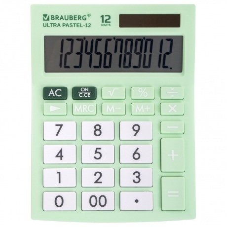 Калькулятор настольный Brauberg ULTRA PASTEL-12-LG (192x143 мм), 12 разрядов, двойное питание, МЯТНЫЙ, 250504 - фото 2