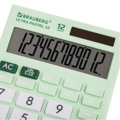 Калькулятор настольный Brauberg ULTRA PASTEL-12-LG (192x143 мм), 12 разрядов, двойное питание, МЯТНЫЙ, 250504 - фото 8