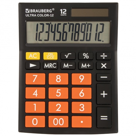 Калькулятор настольный Brauberg ULTRA COLOR-12-BKRG (192x143 мм), 12 разрядов, двойное питание, ЧЕРНО-ОРАНЖЕВЫЙ, 250499 - фото 1