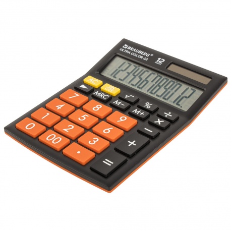 Калькулятор настольный Brauberg ULTRA COLOR-12-BKRG (192x143 мм), 12 разрядов, двойное питание, ЧЕРНО-ОРАНЖЕВЫЙ, 250499 - фото 3