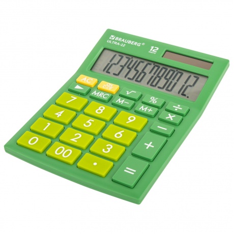 Калькулятор настольный Brauberg ULTRA-12-GN (192x143 мм), 12 разрядов, двойное питание, ЗЕЛЕНЫЙ, 250493 - фото 1
