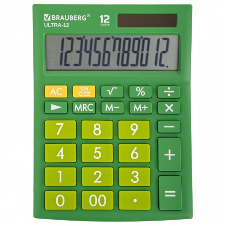 Калькулятор настольный Brauberg ULTRA-12-GN (192x143 мм), 12 разрядов, двойное питание, ЗЕЛЕНЫЙ, 250493 - фото 4