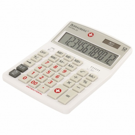 Калькулятор настольный Brauberg EXTRA-12-WAB (206x155 мм),12 разрядов, двойное питание, антибактериальное покрытие, БЕЛЫЙ, 250490 - фото 12