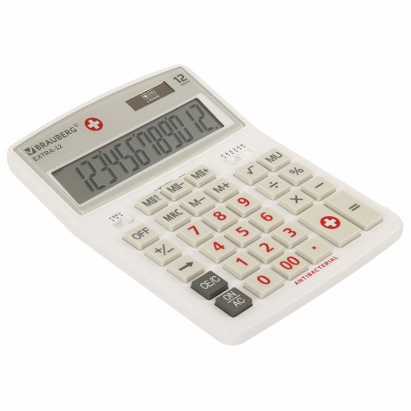 Калькулятор настольный Brauberg EXTRA-12-WAB (206x155 мм),12 разрядов, двойное питание, антибактериальное покрытие, БЕЛЫЙ, 250490 - фото 3