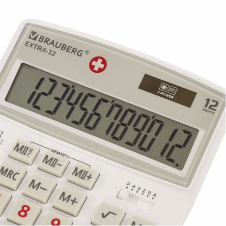 Калькулятор настольный Brauberg EXTRA-12-WAB (206x155 мм),12 разрядов, двойное питание, антибактериальное покрытие, БЕЛЫЙ, 250490 - фото 5