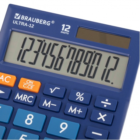 Калькулятор настольный Brauberg ULTRA-12-BU (192x143 мм), 12 разрядов, двойное питание, СИНИЙ, 250492 - фото 2