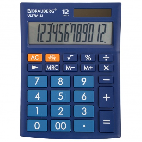 Калькулятор настольный Brauberg ULTRA-12-BU (192x143 мм), 12 разрядов, двойное питание, СИНИЙ, 250492 - фото 7