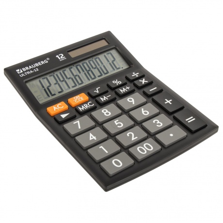 Калькулятор настольный Brauberg ULTRA-12-BK (192x143 мм), 12 разрядов, двойное питание, ЧЕРНЫЙ, 250491 - фото 6