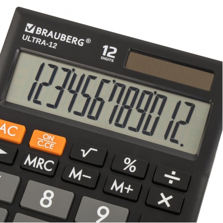 Калькулятор настольный Brauberg ULTRA-12-BK (192x143 мм), 12 разрядов, двойное питание, ЧЕРНЫЙ, 250491 - фото 8