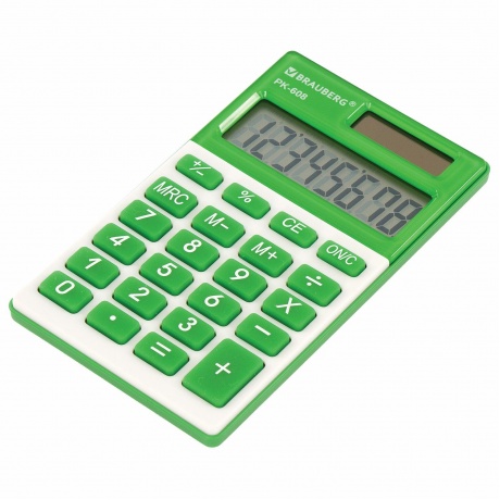 Калькулятор карманный Brauberg PK-608-GN (107x64 мм), 8 разрядов, двойное питание, ЗЕЛЕНЫЙ, 250520 - фото 2