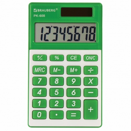 Калькулятор карманный Brauberg PK-608-GN (107x64 мм), 8 разрядов, двойное питание, ЗЕЛЕНЫЙ, 250520 - фото 4