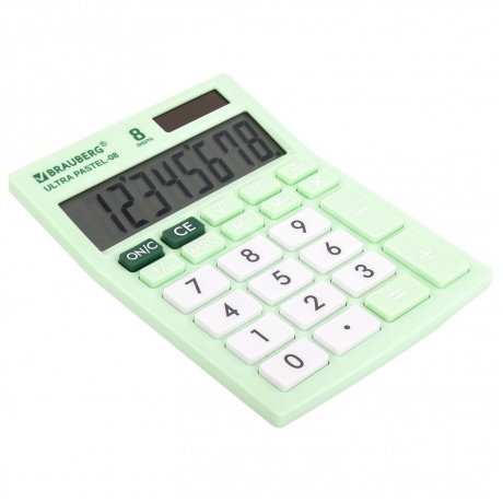 Калькулятор настольный Brauberg ULTRA PASTEL-08-LG, КОМПАКТНЫЙ (154x115 мм), 8 разрядов, двойное питание, МЯТНЫЙ, 250515 - фото 6