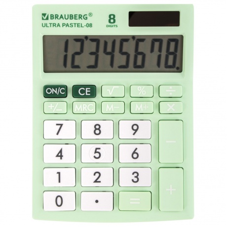 Калькулятор настольный Brauberg ULTRA PASTEL-08-LG, КОМПАКТНЫЙ (154x115 мм), 8 разрядов, двойное питание, МЯТНЫЙ, 250515 - фото 8