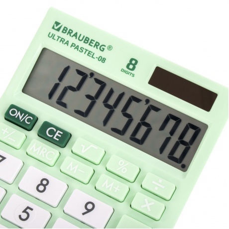 Калькулятор настольный Brauberg ULTRA PASTEL-08-LG, КОМПАКТНЫЙ (154x115 мм), 8 разрядов, двойное питание, МЯТНЫЙ, 250515 - фото 10